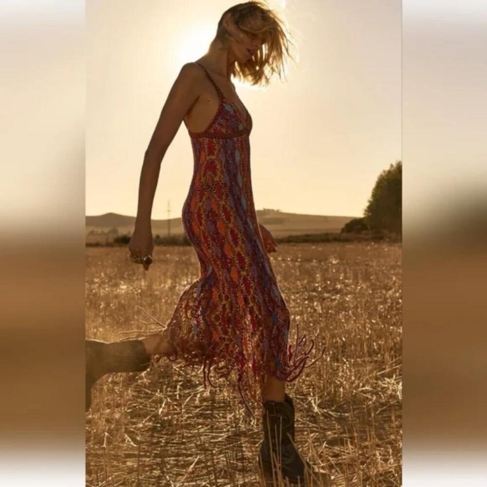 ZARA FRINGED KNIT MIDI DRESS - Picture 2 of 7
